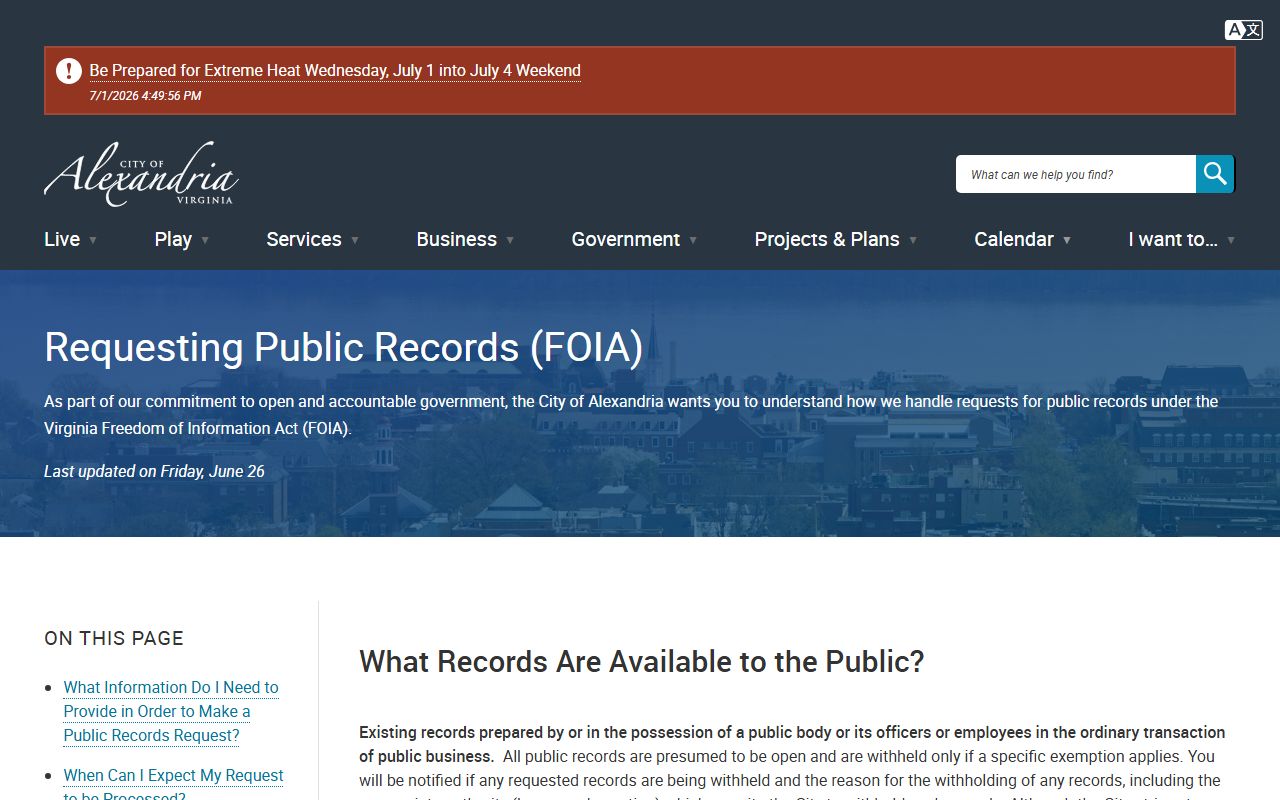Alexandria County jail mugshots booking photo FOIA request page